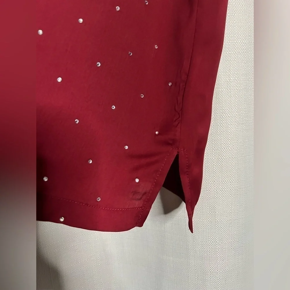 Tradition Burgundy Red Satin Rhinestone Top 1X - Picture 5 of 8